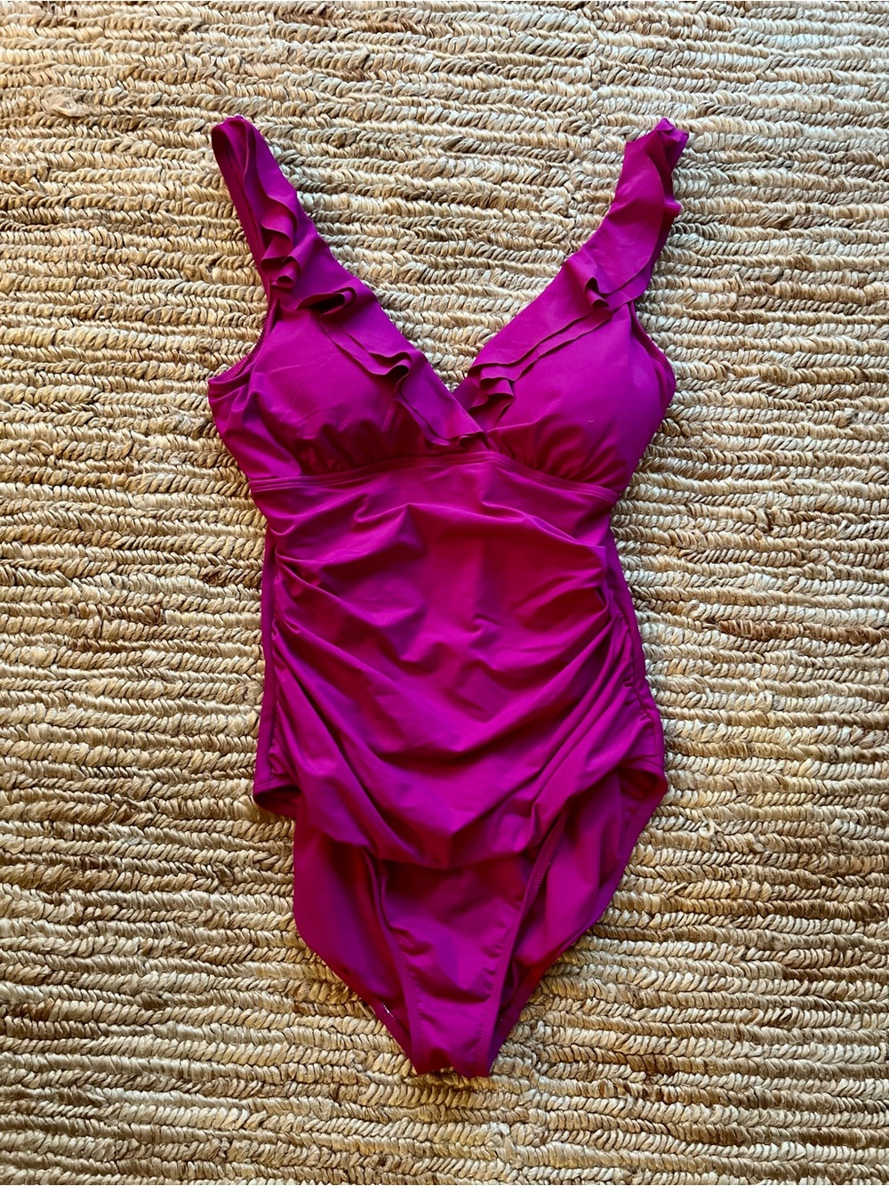 Lauren Ralph Lauren Fuchsia Ruffle V-Neck One-Piece Swimsuit Sz 12 - Picture 5 of 6